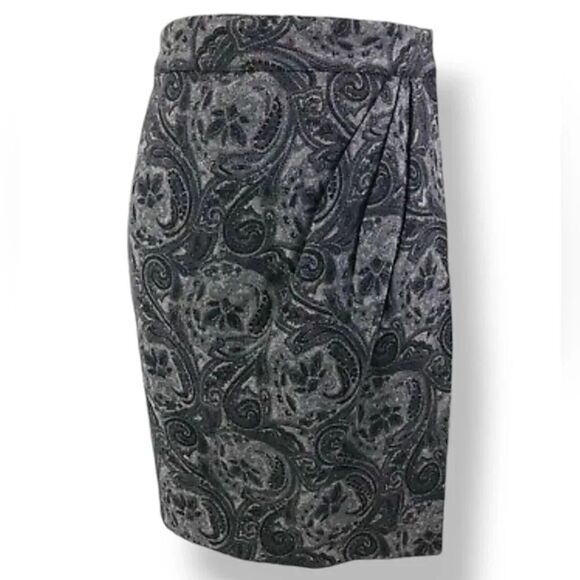 NEW Talbots Wool Floral Paisley Side Pleated Wrap Skirt in Black/Gray Size 6 - Picture 2 of 12